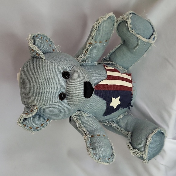 Denim Jean USA Star Teddy Bear Dan Dee Vintage 1990s July 4 Plush - Picture 1 of 11